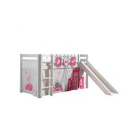 Vipack Pino Lit Mezzanine Avec Toboggan Pin Massif Blanc + Little Princess Rideau Et 3 Pochettes