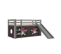 PINO Lit mezzanine avec toboggan pin massif Gris Pirates