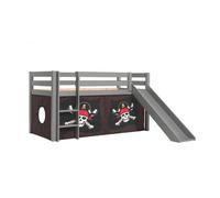 PINO Lit mezzanine avec toboggan pin massif Gris Pirates