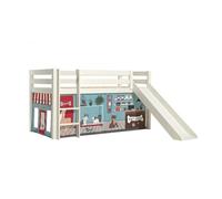 PINO Lit mezzanine avec toboggan + Rideau de lit animalerie