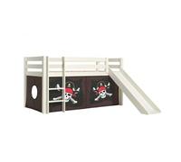 PINO Lit mezzanine avec toboggan + Rideau de lit en 4 parties Pirates