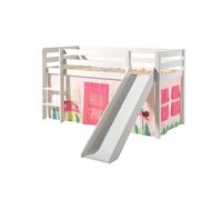 Vipack pino lit mezzanine avec toboggan + rideau de lit spring