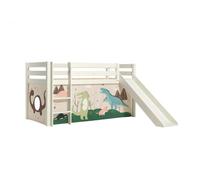 PINO Lit mezzanine avec toboggan + Rideau pour lit en 4 parties Dino