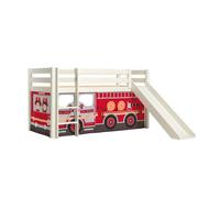 PINO Lit mezzanine avec toboggan + Rideau pour lit en 4 parties Pompiers