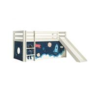 PINO Lit mezzanine avec toboggan + Rideau pour lit en 4 parties Space