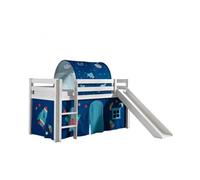 Vipack Pino Lit Mezzanine Avec Toboggan + Space Rideau Et Tunnel De Lit + 3 Pochettes