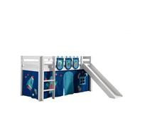 PINO Lit mezzanine avec toboggan + Space rideau de lit et 3 pochettes