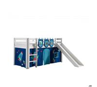 PINO Lit mezzanine avec toboggan + Space rideau de lit et 3 pochettes
