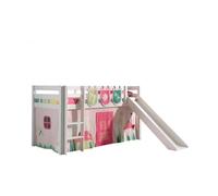 Vipack Pino Lit Mezzanine Avec Toboggan Pin Massif Blanc + Spring Rideau Et 3 Pochettes