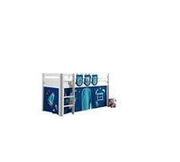 PINO Lit sureleve 90x200cm avec sommier Blanc + Rideau de lit Astro