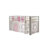 Vipack Pino Lit Sureleve 90x200cm Avec Sommier Blanc + Rideau De Lit Birdy + 3 Pochettes
