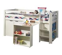 PINO Lit sureleve avec sommier + bureau + bibliothèque + commode + tablette penderie