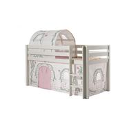 Vipack Pino Lit Sureleve En Pin Massif 90x200cm Avec Sommier Blanc + Rideau Et Tunnel De Lit Birdy