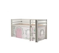 Vipack Pino Lit Sureleve En Pin Massif Avec Sommier Blanc + Rideau De Lit Birdy