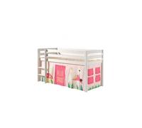 PINO Lit sureleve en pin massif avec sommier Blanc + Rideau de lit Spring