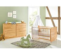 Pinolino 092174 x 2 pièces Lit Bébé et ultra large commode avec table à langer, hêtre massif, huilé, 140 x 70 cm
