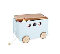 Pinolino Coffre à jouets Jim, en bois et similicuir, avec cordon de traction et roues en bois caoutchoutées, couvercle amovible, 3 ans et plus, menthe laquée/simili cuir brun