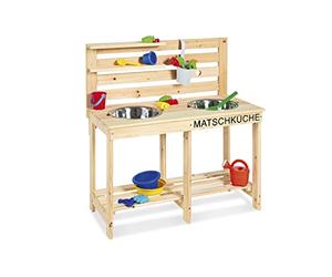 Pinolino Cuisine de Boue 'Paul'; Massif : Sapin, Non traité, 2 cuvettes de Lavage en Acier Inoxydable, Passage pour Un Tuyau d'arrosage, pour Les Enfants à partir de 3 Ans