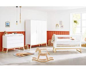 Pinolino Ensemble complet de meubles pour chambre d'enfant Bridge - Grand lit bébé, commode à langer et armoire - Scandinave - Blanc