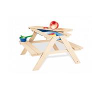 Pinolino Ensemble de Table et bancs 'Matsch-Nicki pour 4', Naturel; Massif : Bois de conifère, Non traité, 2 bancs avec 1 Table, 2 bacs en Plastique, pour Enfants à partir de 2 Ans