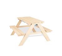 Pinolino Ensemble de Table et bancs 'Matsch-Nicki pour 4', Naturel; Massif : Bois de conifère, Non traité, 2 bancs avec 1 Table, 2 bacs en Plastique, pour Enfants à partir de 2 Ans