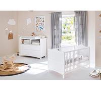 PINOLINO Florentina Chambre d'enfant avec sommier à lattes et commode à langer avec matelas à langer pour bébés et tout-petits en décor blanc