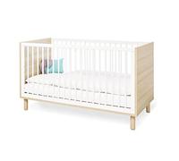 PINOLINO Lit pour enfant Flow, avec 3 barreaux escamotables et sommier à lattes réglable en hauteur, frêne et uni, blanc