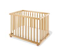 Pinolino Parc bébé 'Levin' petit, pliant, non traité; Partiellement massif : L 97 cm, l 67 cm, H 75 cm, Fond réglable en hauteur sur 3 positions, Fond rembourré, 4 roulettes