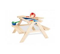 Pinolino Ensemble de Table et bancs 'Matsch-Nicki pour 4', Naturel; Massif : Bois de conifère, Non traité, 2 bancs avec 1 Table, 2 bacs en Plastique, pour Enfants à partir de 2 Ans