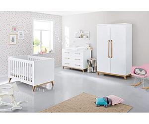 Pinolino Riva Commode à langer extra large avec matelas à langer amovible pour bébé et tout-petits, en MDF blanc et frêne massif