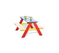 Pinolino Ensemble de Table et bancs 'Nicki pour 4', Multicolore; Massif : Bois de conifères, lasure Multicolore et Claire, 2 bancs avec 1 Table, pour Enfants à partir de 2 Ans