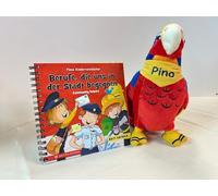 Pinos Kinderratebücher: Berufe, die uns in der Stadt begegnen + Pino der Papagei Plüschtier Bundle: Zweisprachiges Kinderratebuch
