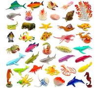Pinowu Figurines d'animaux marins de l'océan (50 pièces), jouets de bain réalistes en caoutchouc vinyle, cadeau de fête et décoration de cupcakes