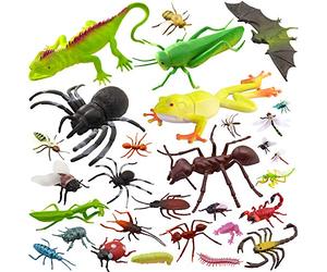 Pinowu Insectes Jouet Figurines Playset pour Les garçons Enfants (27pcs), 5-15cm Fausses araignées, Les cafards, Scorpions, Grillons, Lady Bugs, Papillons et vers pour Éducation et Cadeaux De Noel