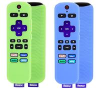 Pinowu Lot de 2 Coques de Protection en Silicone antidérapant pour télécommande vocale Roku et télécommande vocale Roku TVS Vert et Bleu
