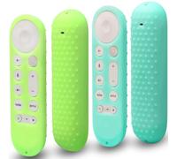 Pinowu Lot de 2 Coques de Protection pour télécommande vocale Google TV Streamer 4K 2024, antidérapantes et résistantes aux Chocs avec Cordons (Vert et Turquoise, Les Deux Brillants)