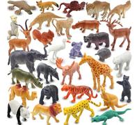 Pinowu Réaliste Mini Animaux de Zoo Figurines Jouets 32 Pcs Gift Set pour l'éducation et Les fêtes, Plastique Forêt Safari Lion, Hippopotame, Tigre, Ours