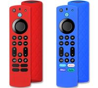 Pinowu Silicone Étui pour télécommande (2pcs) pour Firestick 4K Max/Insignia/Pioneer/Omni Fire TV Alexa Voice Remote Enhanced avec lanière (Rouge+Bleu, Les Deux ne Brillent Pas)