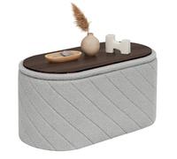PINPLUS Banc de Rangement avec Couvercle Rembourré, Ovale et Pliable, Servant de Repose-Pieds en Tissu Bouclé pour Salon, Chambre, Gris, 76x38x38 cm