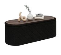 PINPLUS Banc de Rangement avec Couvercle Rembourré, Ovale et Pliable, Servant de Repose-Pieds en Tissu Bouclé pour Salon, Chambre, Noir, 110x38x38 cm