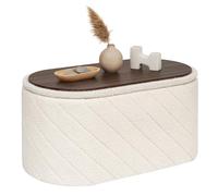 PINPLUS Banc de Rangement avec Couvercle Rembourré, Ovale et Pliable, Servant de Repose-Pieds en Tissu Bouclé pour Salon, Chambre, Blanc, 76x38x38 cm