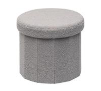 PINPLUS Pouf de Rangement Pliable en Tissu Bouclé, Tabouret Cylindrique avec Rangement, Siège Pratique pour Coiffeuse, Salon et Chambre, 38x38x33.5cm, Gris