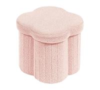 PINPLUS Pouf de Rangement Pliable en Tissu Bouclé, Tabouret Fleur avec Rangement, Siège Pratique pour Coiffeuse, Salon et Chambre, 32x32x32cm, Rose