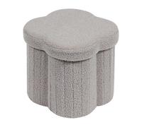 PINPLUS Pouf de Rangement Pliable en Tissu Bouclé, Tabouret Fleur avec Rangement, Siège Pratique pour Coiffeuse, Salon et Chambre, 32x32x32cm, Gris