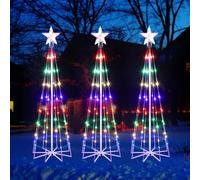 PINPON Lot de 3 cônes lumineux multicolores de 1,2 m pour sapin de Noël animé extérieur avec 8 modes d'éclairage pour pelouse, porche, décoration intérieure et extérieure