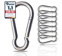 PinPro Lot de 10 mousquetons en acier inoxydable A4 - 50 x 5 mm - Charge de rupture : 390 kg - Avec ressort à lame