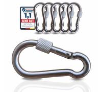 PinPro Lot de 2 mousquetons à vis en acier inoxydable A4 - 80 x 8 mm - Charge de rupture 610 kg - Mousqueton inoxydable Niro AISI 316 avec écrou de sécurité