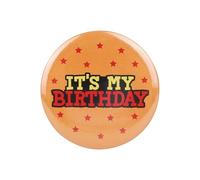 Pin's Anniversaire Amusant, 5,8cm Badge Anniversaire Rond sur le Thème Dessins Animés avec Petites Étoiles Rouges pour Femmes Hommes Enfants Accessoire Fête sur le Thème Dessins Animés(Orange)