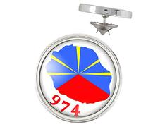 Pin's Argenté 20mm Ile de la Réunion 974 Drapeau Réunionais Flag Emblème France