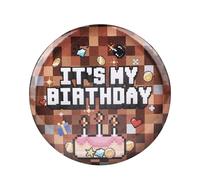 Pin's C'est Mon Anniversaire, 5,8cm Marron Pin's Joyeux Anniversaire Badge Décoration pour Fête sur le Thème Pixelisé pour Enfants Garçons Filles Hommes et Femmes